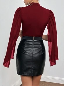 SHEIN Privé 翻領折褶披風袖連體衣 - 紅色 - 查看 5