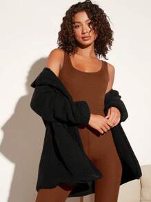 SHEIN BASICS Women's Solid Colored Skinny Jumpsuit Unitard - Brown - View 3