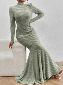 SHEIN Privé 女士立領修身緊身纏身裙 - 綠色 - 查看 3