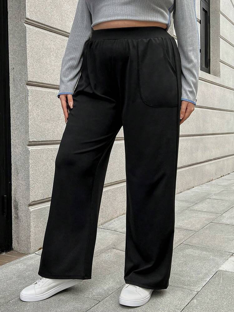 SHEIN Essnce Plus Size High Waist Trousers With Slant Pockets - Black - View 6