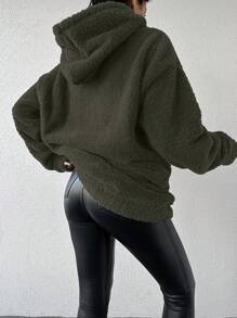 EURMUSE Kangaroo Pocket Teddy Hoodie - Dark Green - View 2