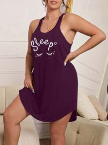 Plus Size Letter Printed Pajama Dress