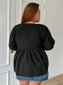 Dazy Petite Plus Damski Rękaw latarnia Bluzki Z Falbanka
