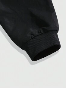 ROMWE MEN Goth 男士字母印花拉鍊夾克 - 黑色 - 查看 7