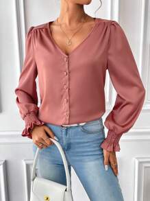 SHEIN Frenchy Women'S V-Neck Long Sleeve Shirt