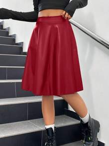 Muchica 純色飄逸a字裙 - 紅色 - 查看 5