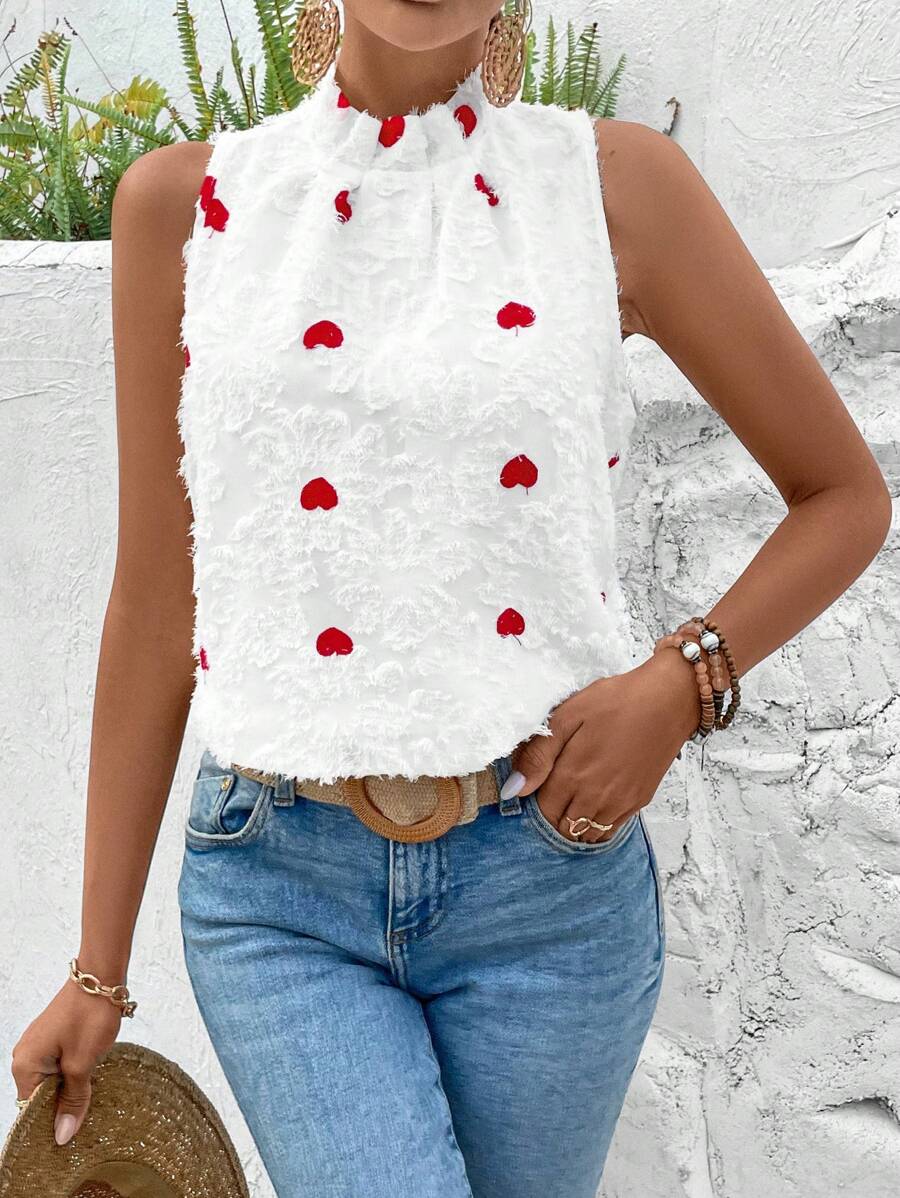 Breezaya Sleeveless Shirt With Heart Pattern - White - View 1