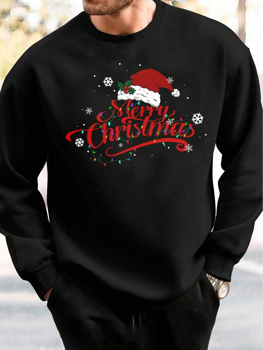 Manfinity VCAY Áo nỉ in hình Giáng sinh cho nam mùa thu đông - màu đen - Xem 1