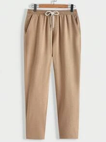 Manfinity VCAY Loose-Fit Men's Solid Color T-Shirt And Pants Plain Casual Set, Going Out - Khaki - View 7