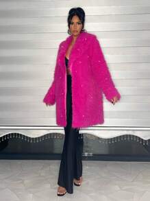 SHEIN SXY 女士毛絨長袖外套 - 亮橙色 - 查看 5