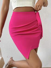 SHEIN Privé Falda Atada Envolvente Con La Mitad Del Cuerpo - Rosa Fucsia - Ver 4