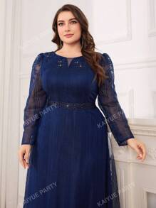 Robe de soirée formelle à manches longues, élégante, pour femmes de grande taille. Robe de mariage pour invité, avec une taille brodée de strass et de maille. Convient pour la remise des diplômes, les dîners