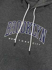 Manfinity LEGND Áo nỉ trùm đầu cỡ lớn in chữ cho nam, dành cho mùa thu, áo dài tay - Màu xám đen - Xem 3