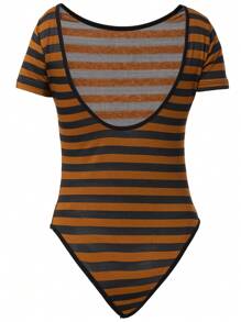 RueChic Striped T-Shirt Bodysuit - Yellow - View 2