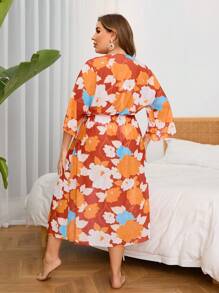 SHEIN Swim Curve Plus Size 1pc Traditional Kimono With All-Over Floral Print Summer - Multicolor - View 2