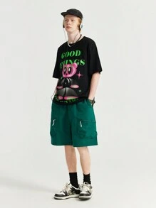 INFLATION Men's Cartoon & Slogan Print Drop Shoulder T-Shirt