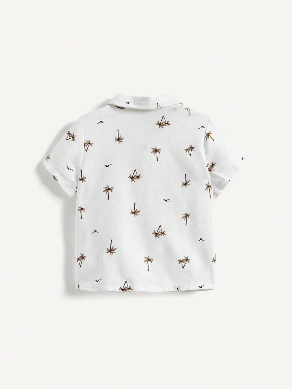 3pcs Baby Boys' Letter Print Tee, Coconut Tree Pattern Shirt & Solid Color Shorts Set