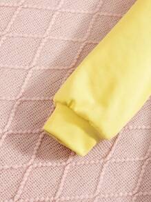 SHEIN Tween Girls Color Block Hooded Sweatshirt With Elastic Waist - Multicolor - View 5