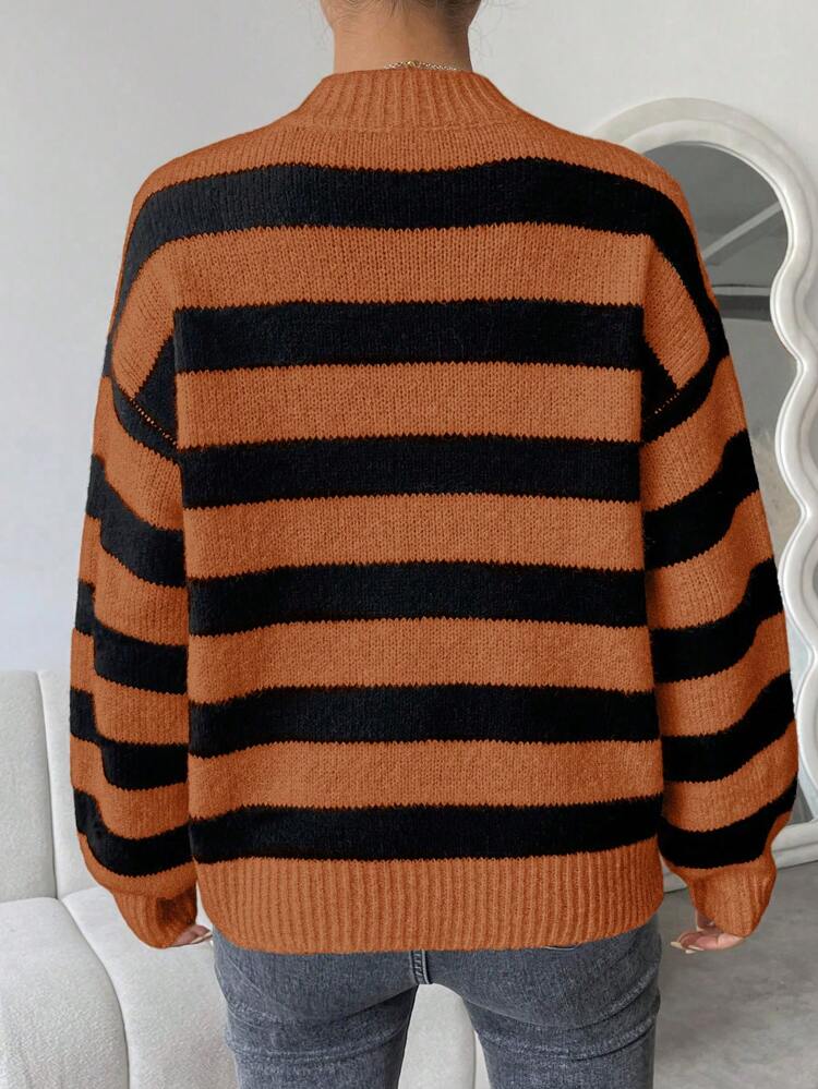 Women's Striped Drop Shoulder Long Sleeve Knit Pullover Fall Winter Sweater
