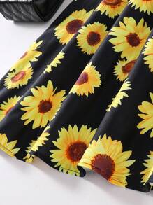 Vestido De Tirantes Con Estampado De Girasol Para Adolescentes