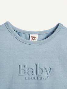 Cozy Pixies 嬰兒男童字母印花圓領短袖上衣配休閒短褲2件套裝 - 藍色 - 查看 5