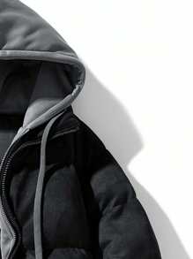 Men's Zipper Front Two-In-One Hooded Padded Coat - Black - View 3