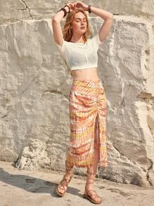 Bohemela Women's Short Cropped T-Shirt With Wide Round Collar, Perfect For Holiday - Apricot - View 5