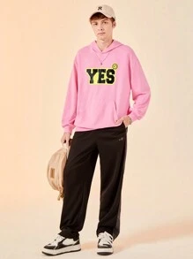 SHEIN Teen Boy Casual Loose English Printed Hoodie, Teenager