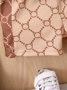 嬰兒男孩時尚短袖polo上衣和短褲套裝 - 米色 - 查看 4