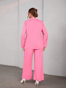 SHEIN Privé 秋冬女士加大码优雅纯色翻领休闲两件套西装 - 粉色 - 查看 2
