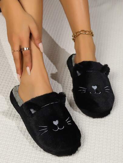 Fall/Winter Women's Cute Kitty Design Soft Bottom Comfortable Carpet Slippers, Non-Slip Indoor Plush Slippers