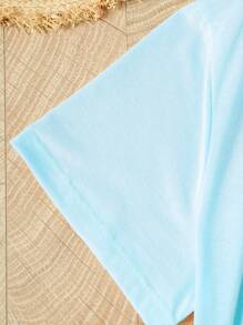 SHEIN EZwear 大尺寸卡通印花t卹 - 淺藍色 - 查看 3