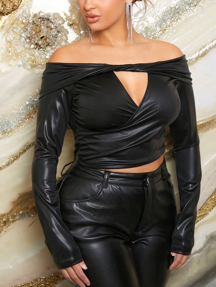 Women's Hollow Out Off Shoulder Short Crop Top T-Shirt