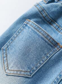 年轻女孩酷炫喇叭弹力牛仔裤 - 淺色水洗藍 - 查看 6