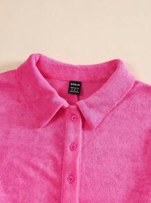 SHEIN EZwear Quý cô Màu thuần Nút phía trước Romper - Màu Hồng Tươi - Xem 4