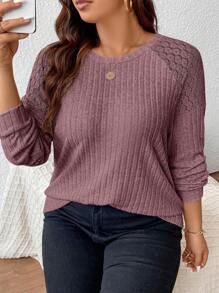 SHEIN Frenchy Plus Size Solid Color Lace Patchwork T-Shirt
