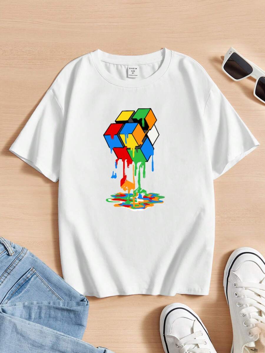 SHEIN Tween男童休閒短袖圓領t卹,適合夏季 - 白色 - 查看 1