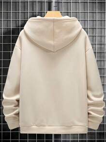 Extended Sizes 男式大碼帶袋連帽衫,印有字母圖案 - 卡其色 - 查看 2