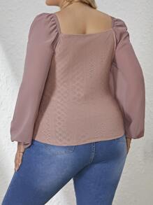 SHEIN Frenchy 大尺碼女裝荷花袖t恤,前褶細節 - 藕粉色 - 查看 2