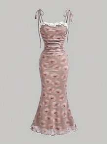 SHEIN MOD Của phụ nữ Hoa In Váy Dây - màu nâu - Xem 1