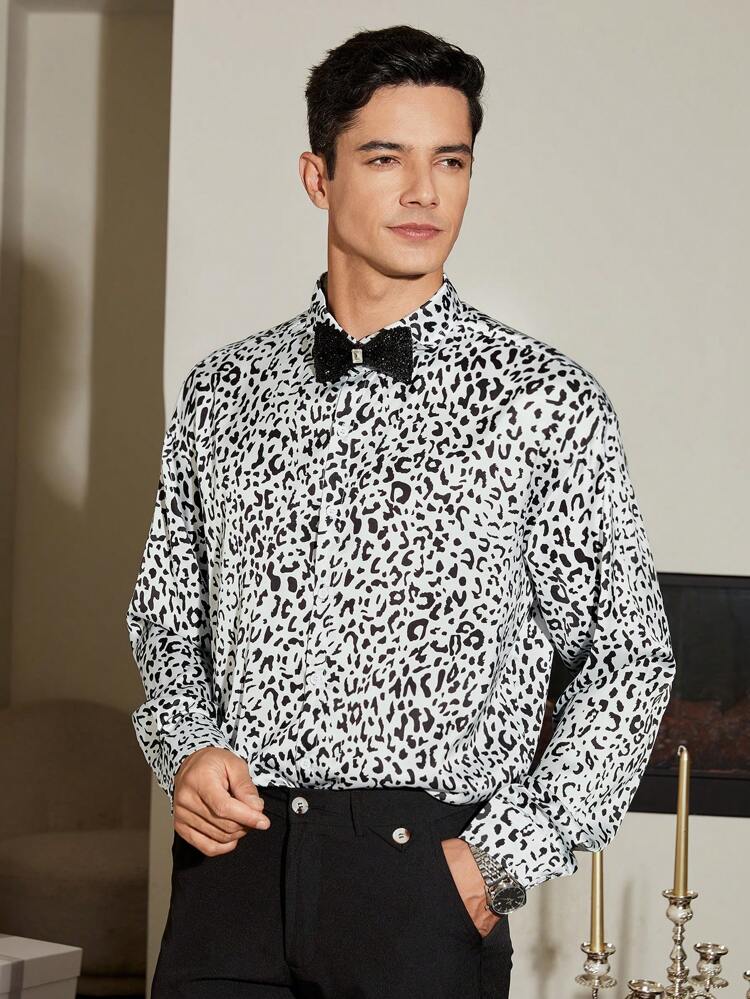 Men'S Leopard Print Long Sleeve Shirt