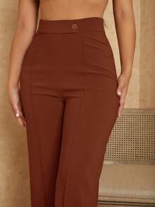 SHEIN SXY 腰部交疊前接縫闊腿褲 - 鏽棕色 - 查看 3