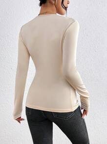 SHEIN Privé Women's Zipper Design Long Sleeve T-Shirt - Apricot - View 6