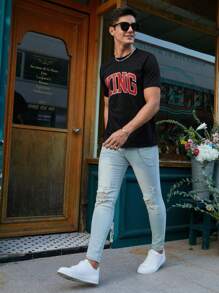 Manfinity Homme Nam In thư Ngắn tay Áo thun - màu đen - Xem 5