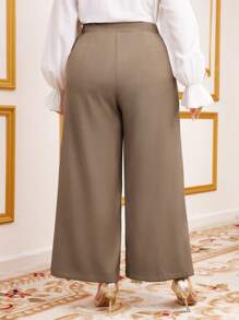 Modelyn Kích thước lớn Của phụ nữ Rộng chân Quần Với Pha lê Đồ trang trí - Màu Khaki - Xem 3