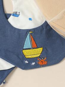 SHEIN 新生兒男寶寶簡約度假風禮物套裝,海洋帆船印花連身衣和長褲,可愛,寬鬆舒適,適合日常穿著,春夏季節 - 彩色 - 查看 6