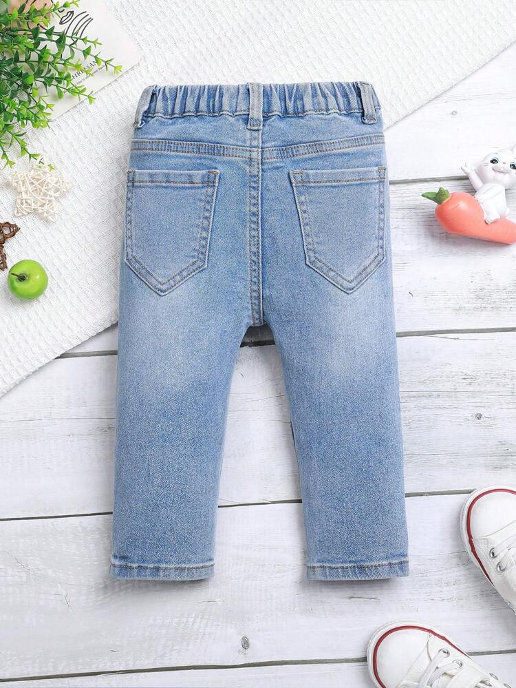 Baby Girl Cartoon Print Elastic Jeans