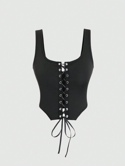 Sweetra Women's Eyelet Tie Back Tank Top