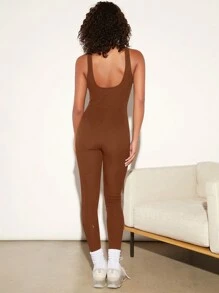 SHEIN BASICS Women's Solid Colored Skinny Jumpsuit Unitard - Brown - View 2