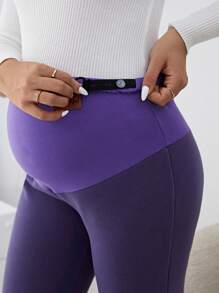 SHEIN Maternity Support Adjustable Button Closure Leggings - Navy Blue - View 5